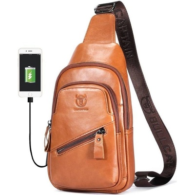 Bullcaptain kožená taška cez rameno s USB Makar Khaki 5L