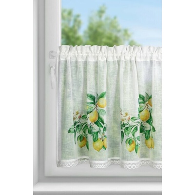 Kuchynská záclonka CLOE zdobená citrónovou potlačou a čipkou 150 x 60 cm