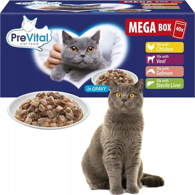 PreVital Mega box kuřecí telecí losos játra v omáčce 40 x 100 g