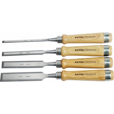 EXTOL PREMIUM Dláta, drevená rukoväť, 4-dielna sada, CrV, EXTOL PREMIUM 8812420