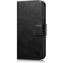 iCarer Oil Wax Peňaženkové 2v1 Leather Flip Cover pre iPhone 14 Anti-RFID Black (WMI14220721-BK)