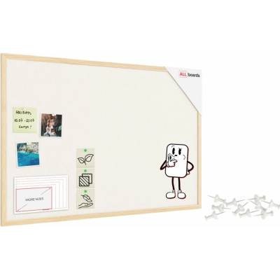 ALLboads Textilní tabule 90 × 60 cm, bílá, v lakovaném dřevěném rámu, TFWHITE96W