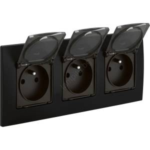 Legrand - Тройна външна розетка 250V/16A IP44 NILOE черна (LR0003D)
