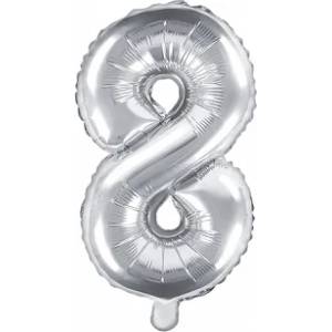 PartyDeco Балон от фолио Mini - число 8 сребърен 35 см