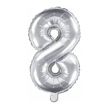 Image 1 of PartyDeco Балон от фолио Mini - число 8 сребърен 35 см
