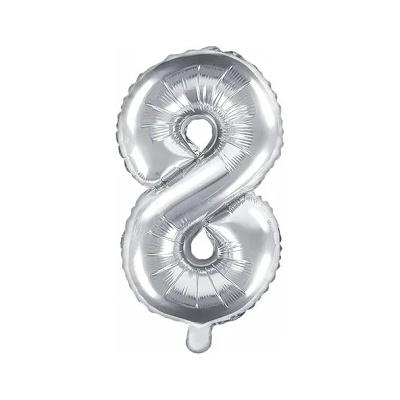 PartyDeco Балон от фолио Mini - число 8 сребърен 35 см