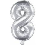 PartyDeco Балон от фолио Mini - число 8 сребърен 35 см