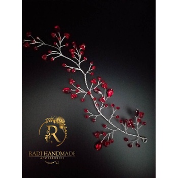 Image 1 of Radi handmade Увивен аксесоар за коса с червени камъни и кристали (509)