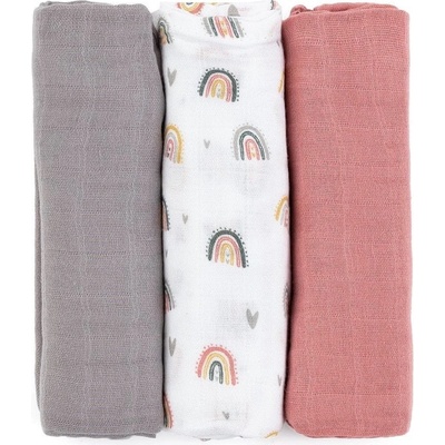 Petite&Mars Sada bambusová mušelínová Moussy Rose Rainbows 68 x 68 3 ks