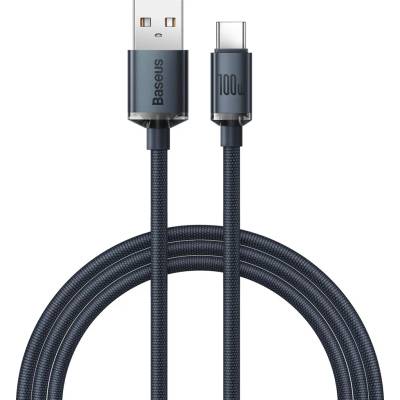 Baseus Кабел за данни USB към Type-C 100W, 1.2m - Baseus Crystal Shine (CAJY000401) - черен