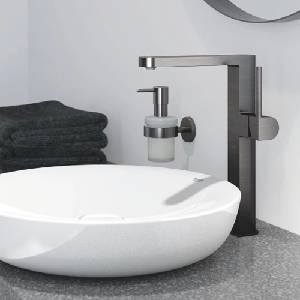 GROHE Plus L висок смесител за умивалник, антрацит, твърд графит, с вентил и изтеглящ се чучур (23843AL3)