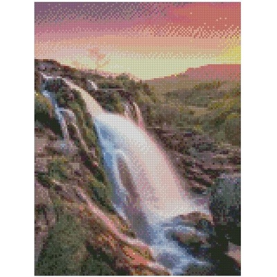 Диамантен Гоблен "Залез при Водопад" - 30 x 40 см, Квадратни мъниста
