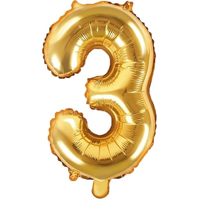 PartyDeco Balón fóliový číslo 3 35 cm zlatý