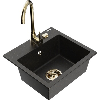 Mexen Milo гранитна мивка с 1 отделение с кухненски смесител Telma, черно/златно - 6505-75-670200-50 (6505-75-670200-50)