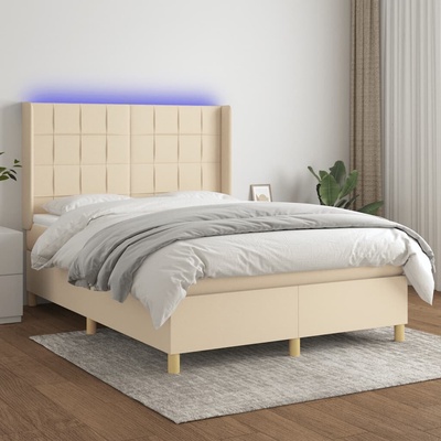 vidaXL 11461.3138874 Boxspring postel s matrací a LED krémová textil