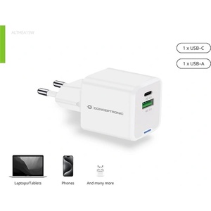 Conceptronic Адаптер за зарядно устройство за телефон Conceptronic - ALTHEA15W (USB-C+USB-A, 20W, бял) (ALTHEA15W)