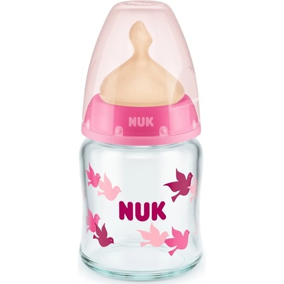 Nuk Стъклено шише с каучуков биберон Nuk - First Choice, TC, 120 ml, розово (10747115)