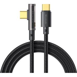 Mcdodo Кабел за данни - Mcdodo (CA-3400) - USB-C → USB-C, 90° дизайн, 100W, прозрачен дизайн, 5A, 1.2m - Черен