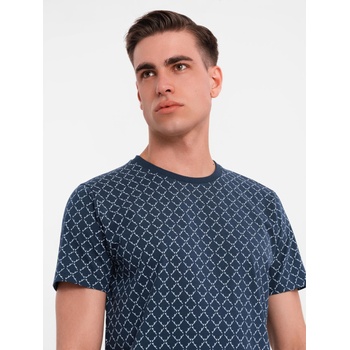 Ombre Clothing Мъжка плетена тениска с цялостен печат - тъмносиня Ombre Clothing | Sin | МЪЖЕ | S