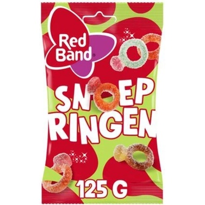 Red Band kyselé žvýkací bonbonky s ovocnými příchutěmi ve tvaru prstýnků 102 g