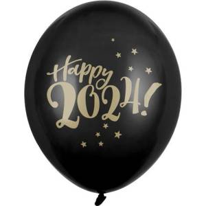 Party Deco Латексови Балони "Happy 2024! ", Черни, 30 см (SB14P-200-2024)