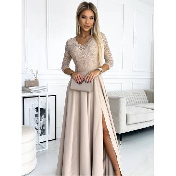 Numoco Дълга елегантна рокля с деколте и разкрояване на крачолите - бежова Numoco AMBER numoco | Bezhov | ЖЕНИ | S