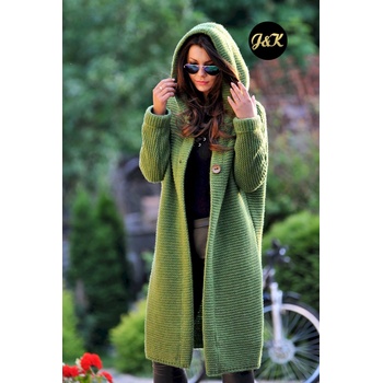 Fashionweek Dámsky exclusive elegantný farebný sveter kabát s kapucňou JK5 honey zelená