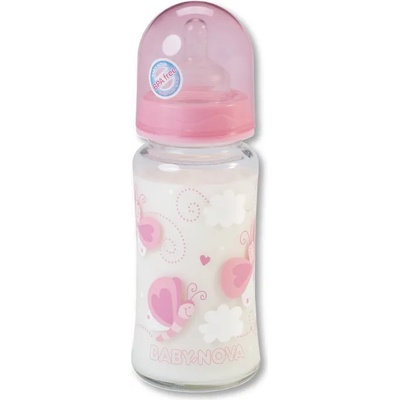 Baby-Nova Стъклено шише Baby Nova - 230 ml, розово (44240)