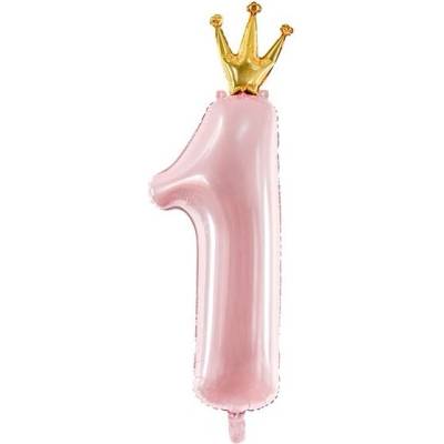 Party Deco Фолиев Балон, Цифра, "1", Бледо Розов, 37х100см (fb87m-081j)