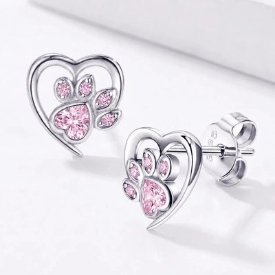 Elanis Jewel Stříbrné náušnice Tlapka s růžovými krystaly Swarovski® EJ00559