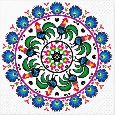 PAW 3 Papírové ubrousky PAW 33cm x33cm Rooster Circle Folk 20ks