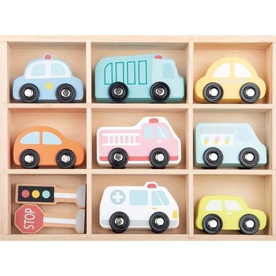 Lelin Игрален комплект Lelin - Дървени автомобили и пътни знаци (L10328)