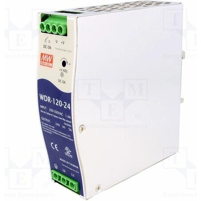 MEAN WELL WDR-120-24 Napájecí zdroj: spínaný; na lištu DIN; 120W; 24VDC; 5A; 180÷550VAC