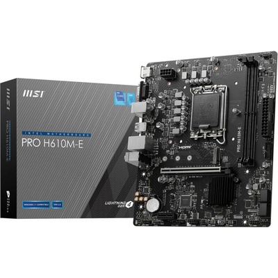 MSI PRO H610M-E mATX Дънна платка, Skt 1700, двоен канал, DDR4 3200+MHz, 1x PCIe x16 slot, 1x M. 2 slot, 1x HDMI, 1x VGA, 2x USB 3.2 Gen 1, 4x USB 2.0 (PRO H610M-E)