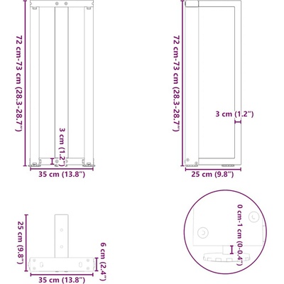 Omaxi 317056 Nohy konzolového stolku ve tvaru T 2 ks bílé 38 x 25 x 72-73 cm ocel
