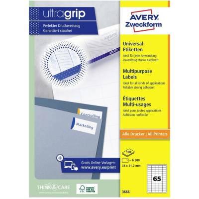 Avery-Zweckform 3666 38 x 21.2 mm papier biela 6500 ks trvalé univerzálne etikety atrament, laser, kópie; 3666