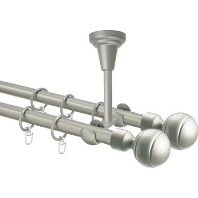 OK-GarnýžeCZ Garnýž kovová dvouřadá 16mm Paola double stříbrná mat 230 cm do stropu / kroužky s háčkem