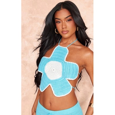 Prettylittlething dámsky top modrý s otvoreným chrbtom