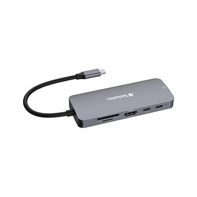 Verbatim 32152 USB C (3.2) хъб 9-порт, дължина на кабела 15 см, 2x USB C, 3x USB A, 1x HDMI, SD четец и микро SD, сив (32152)