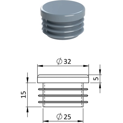 Vnitřní krytka kulatá ø 32 mm, plastová, šedá