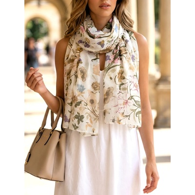 Classic Scarf šála s hnědými i růžovými květy – Zboží Dáma