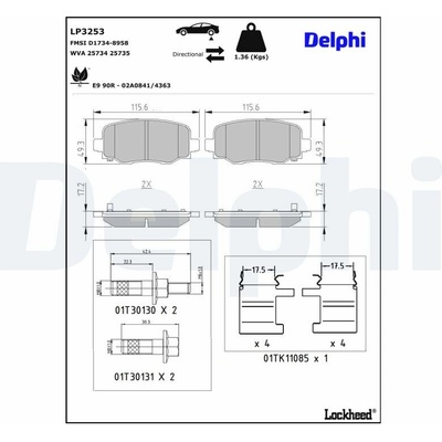 DELPHI Sada brzdových platničiek kotúčovej brzdy LP3253