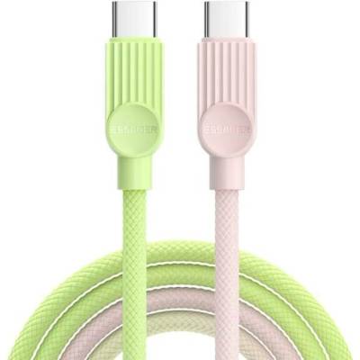 Essager ES-X73 opletený nabíjecí a datový USB-C na USB-C 2m zelenorůžový