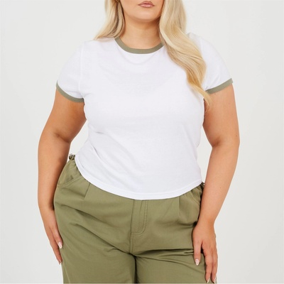 Brave Soul BS Plus Size Short Sleeve T-shit with Contrast Neck and Sleeve Rib - White/Khaki