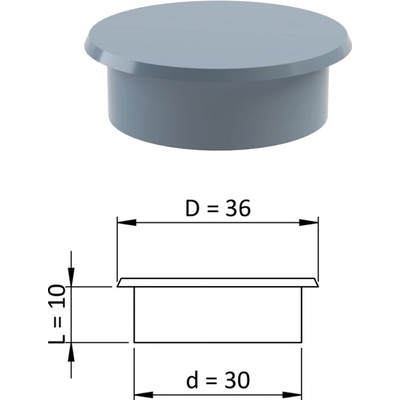 Vnitřní krytka kulatá ø 36 mm, otvor ø 30 mm, šedá, plast