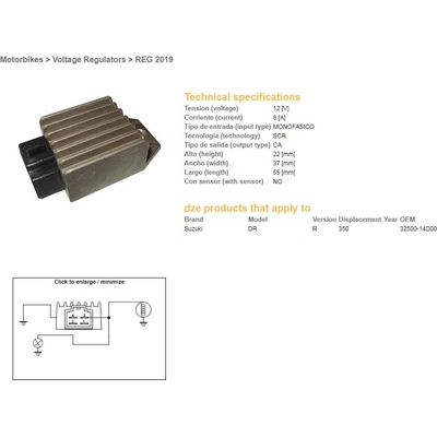 DZE regulátor napětí SUZUKI DR 250 90-93; DR 350 90-99; RMX 250 89-98 (32500-14D00) 12V/8A