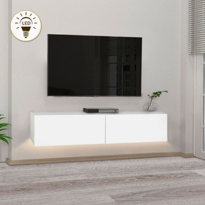 TopMebel Aristo TopMebel меламинов стенен шкаф за телевизор с LED осветление в бял цвят 135x31.6x25cm