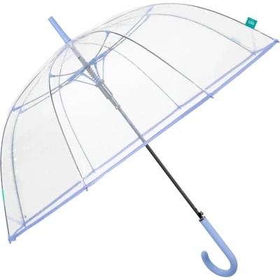 Дамски прозрачен автоматичен голф чадър Perletti Time 26333, Прозрачен/Лилав кант