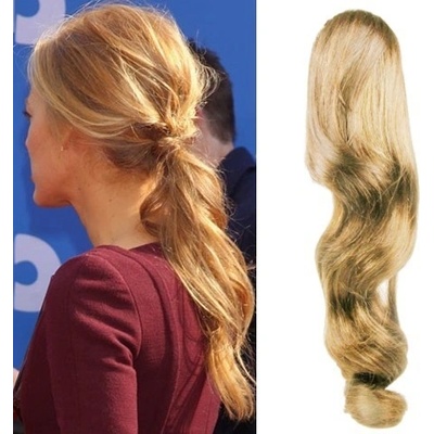 Clip in příčesek culík/cop 100% lidské vlasy 60cm vlnitý přírodní blond