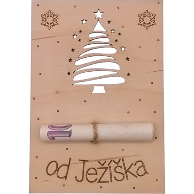 Dekorace z Řečice vánoční dřevěné přání na bankovku od "Ježíška"